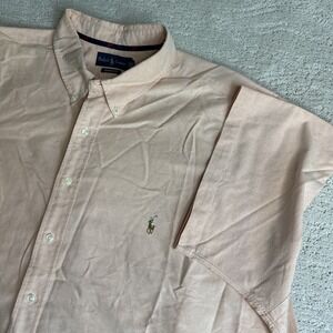 Men's Ralph Lauren 4XLT Classic Fit Short Sleeve Button Down Shirt Orange Pony‎